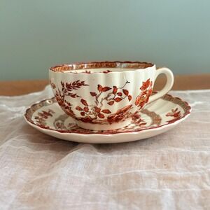Antique Copeland Spode‎ "India Tree" Teacup and Saucer Rust Chinoiserie England